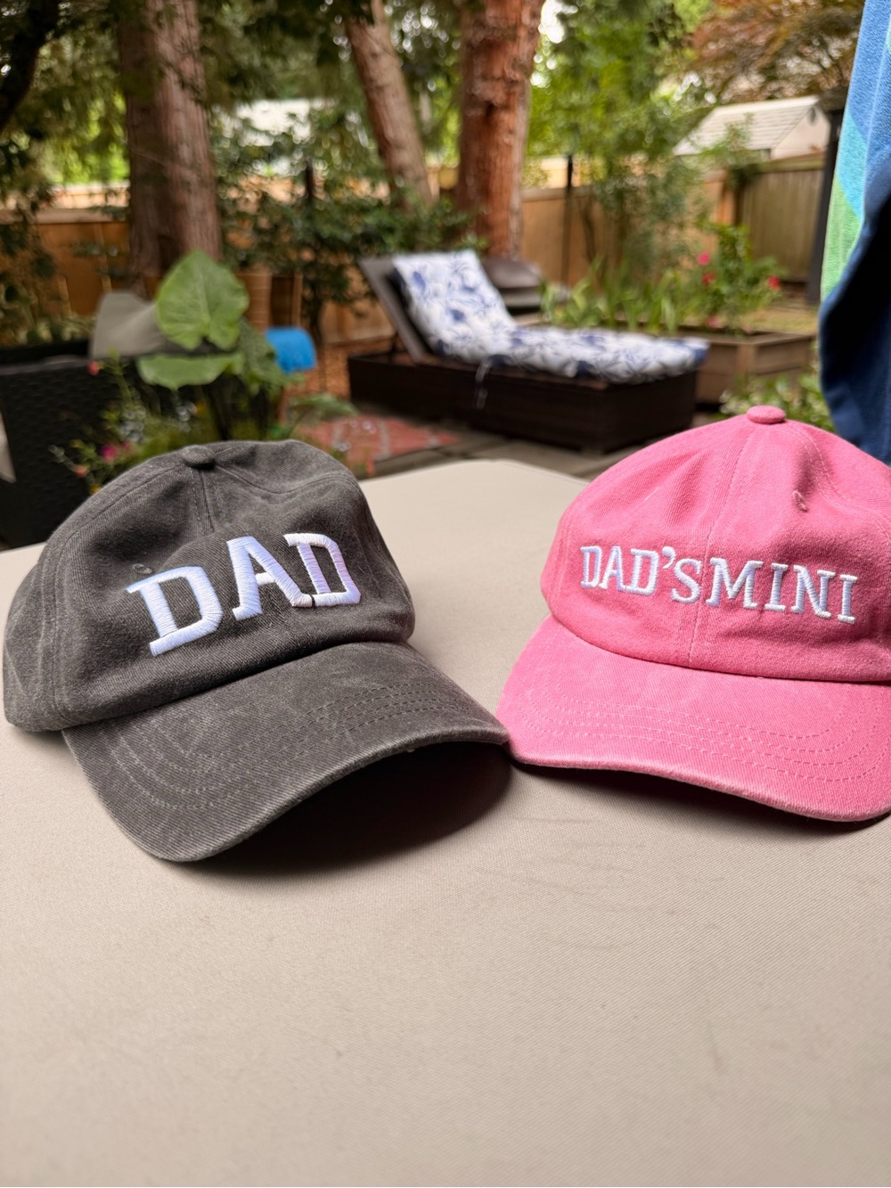 Dad & Dad's Mini Embroidered Baseball Caps - Gray and Pink